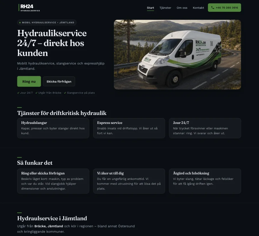 Landing page for RH24 Hydraulservice